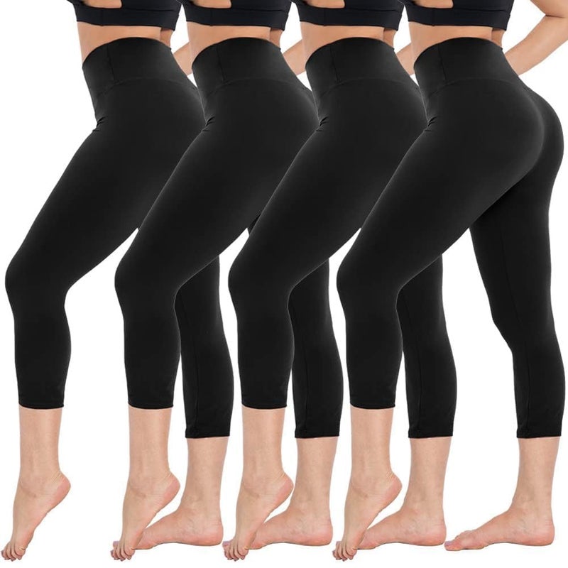CAMPSNAIL 4 Pack Capri Leggings for Women - High Waisted Capris Tummy Control Yoga Pants with Pockets Workout Cycling Tights - Image 1